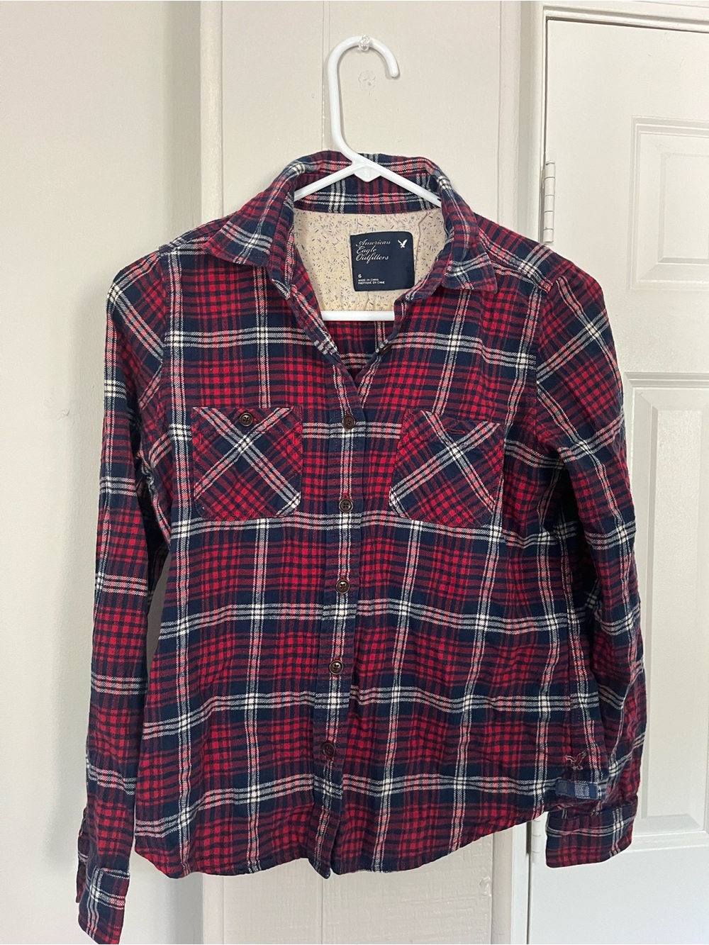 American Eagle Outfitters Red & Navy Plaid Shirt-Jacket